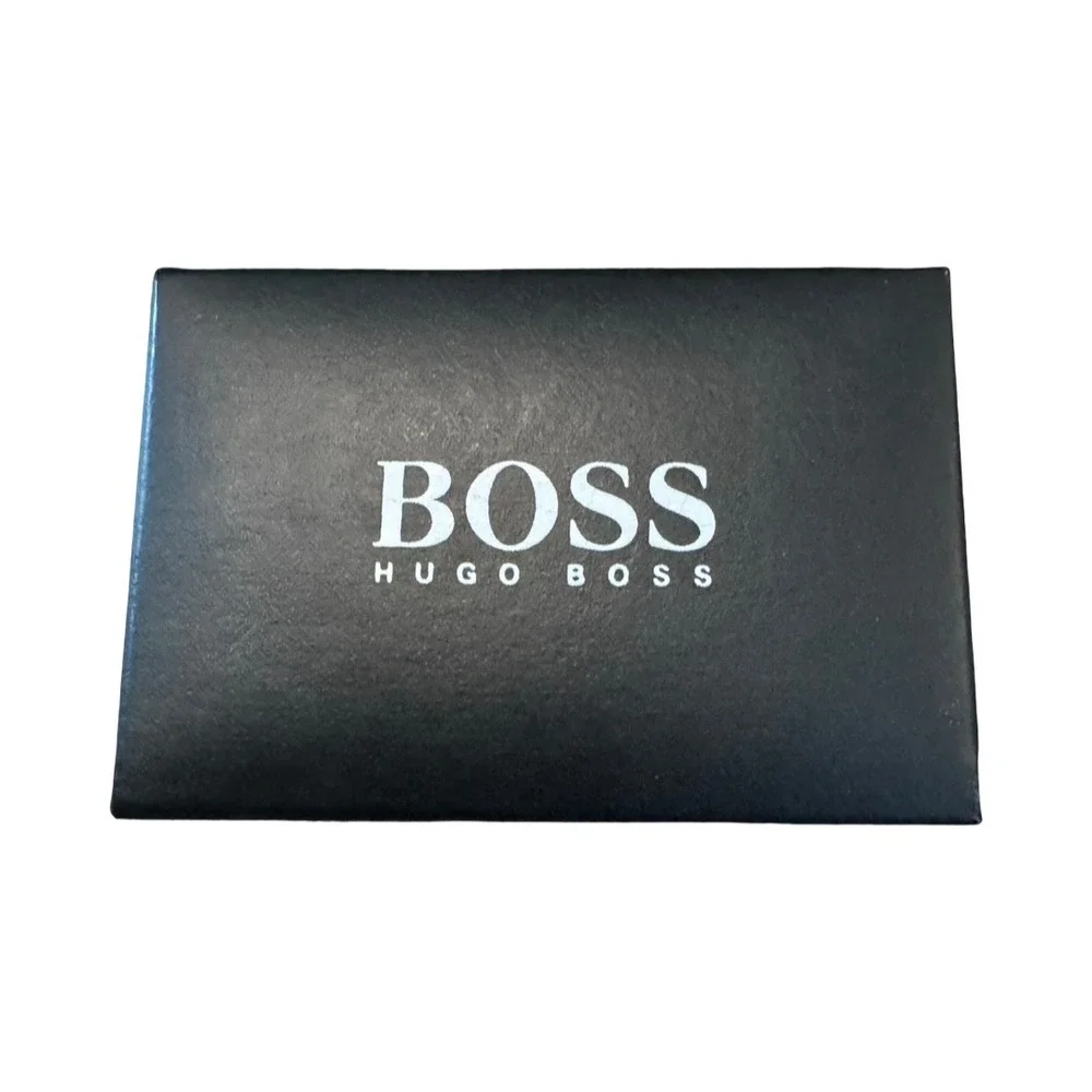 Hugo Boss Mens Carbon Fiber Inlay Green Square Cufflinks Silver Tone with Box